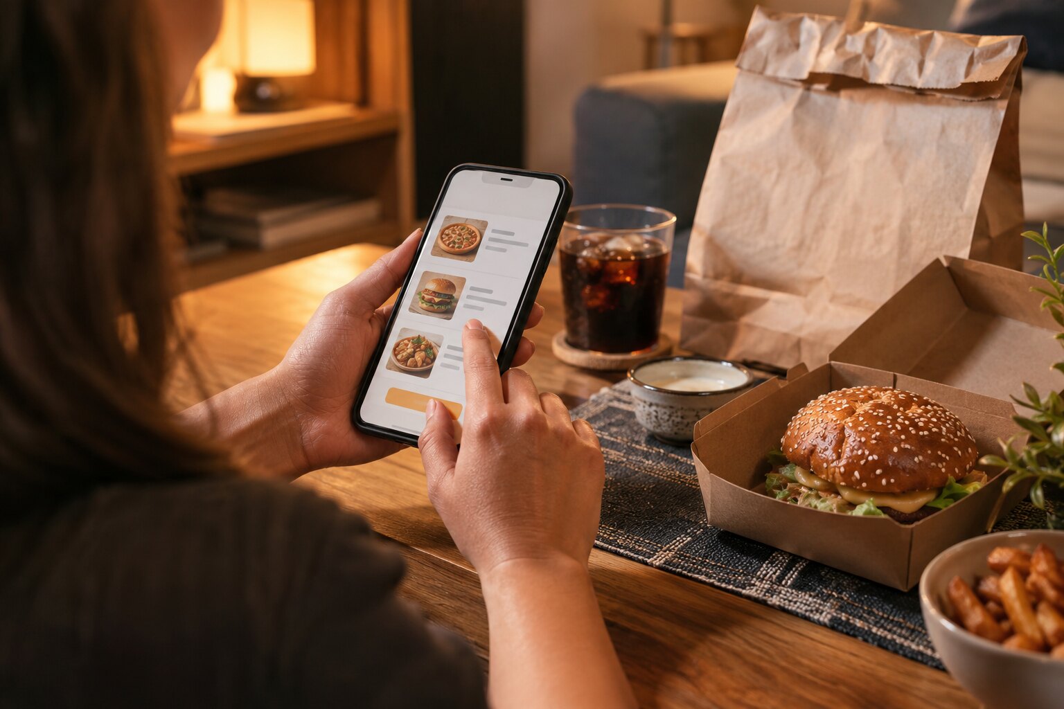 Cliente escolhendo um lanche pelo cardápio online no celular